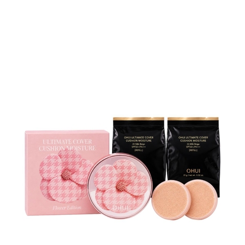 Set Phấn Nước Ohui Ultimate Cover Cushion Moisture Flower Limited 2026 Tone 01 (1 Hộp & 2 Lõi Refill) - Fullbox