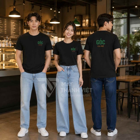 Mẫu áo thun đồng phục màu đen in logo 