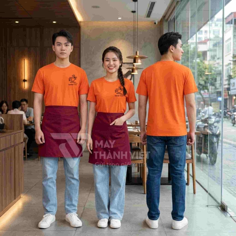 Đồng Phục Nhân Viên Quán Ăn Năng Động Với Áo Cam Nổi Bật