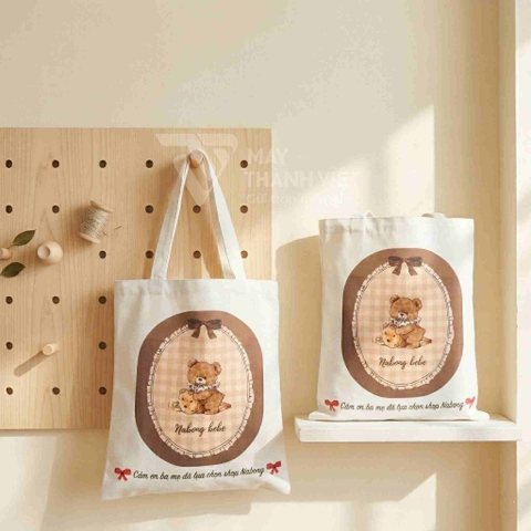 Túi vải canvas in hình gấu
