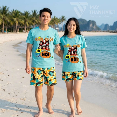 Đồng phục đi biển cho nhóm trẻ trung, nổi bật trên bãi biển