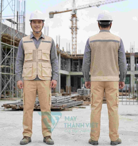 Áo gile phản quang màu be