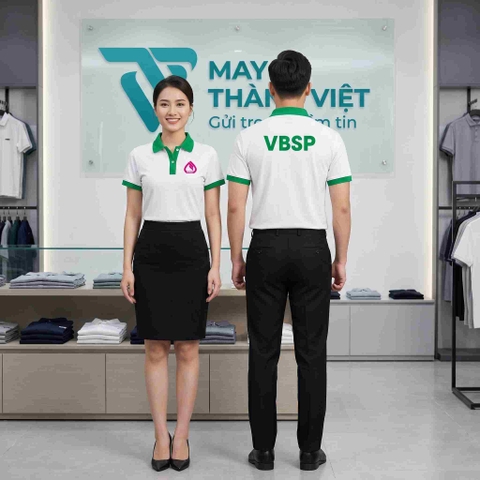 Áo Đồng Phục Công Ty Polo Trắng Phối Xanh Chuyên Nghiệp