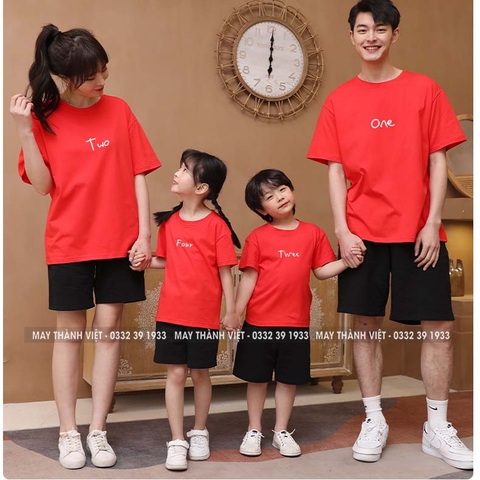 Áo Thun Gia Đình 4 Người Giá Rẻ Tại Hải Phòng Màu đỏ - Đồng Phục May Thành Việt