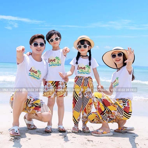 Bộ Gia Đình Đi Biển Giá Rẻ Tại Bắc Kạn Màu Trắng - Đồng Phục May Thành Việt