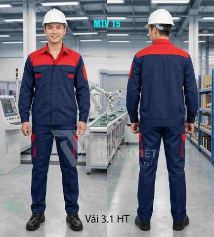 Đồng Phục Bảo Hộ Lao Động Xanh Navy Phối Đỏ