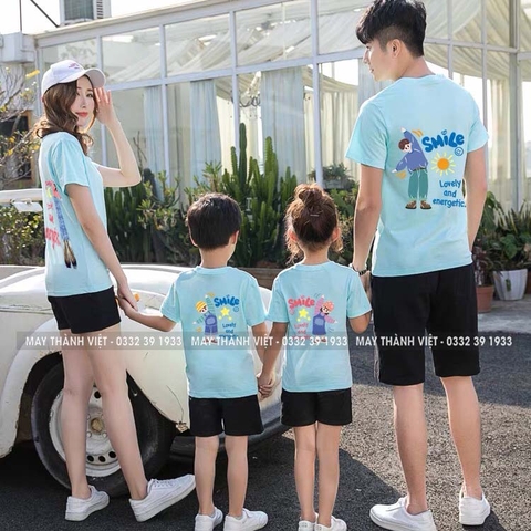 Mẫu In Áo Gia Đình Giá Rẻ Tại Ninh Bình Màu xanh dương- Đồng Phục May Thành Việt
