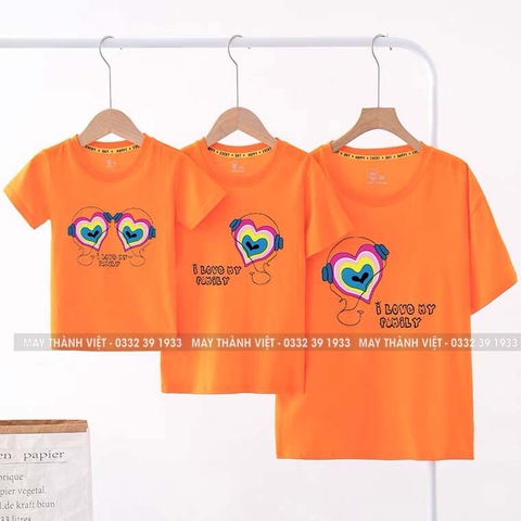 Set Áo Gia Đình Giá Rẻ Tại Điện Biên Màu cam - Đồng Phục May Thành Việt