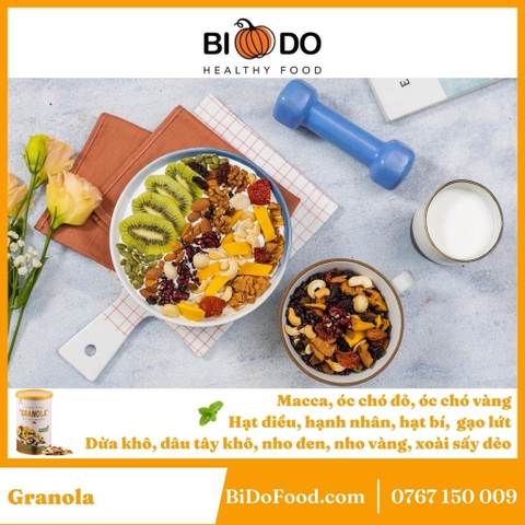 Granola Siêu Hạt Ngũ Cốc Ăn Kiêng Quê Việt 500g - Bí Đỏ Food - Hạt Trái Cây Sấy Ngon