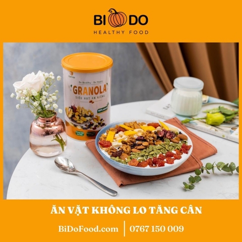 Granola Siêu Hạt Ngũ Cốc Ăn Kiêng Quê Việt 500g - Bí Đỏ Food - Hạt Trái Cây Sấy Ngon