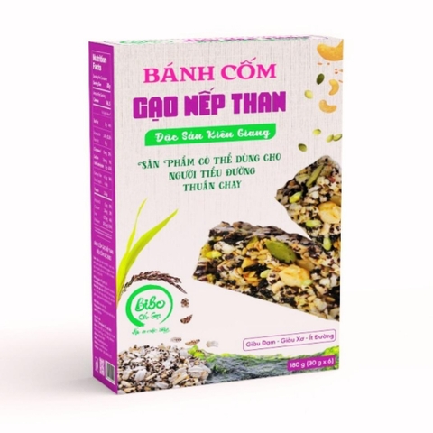 Bánh Cốm Gạo Nếp Than BIBO 180g - Bí Đỏ Food - Cốm Gạo Lứt Rong Biển Món Ăn Tuổi Thơ