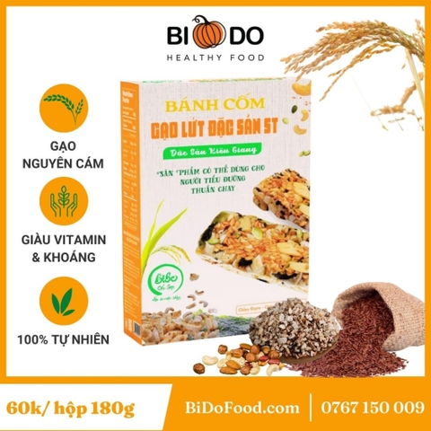 Bánh Cốm Gạo Lứt Đặc Sản ST BIBO 180g - Bí Đỏ Food - Ăn Vặt Tuổi Thơ Cốm Gạo Ngào Đường
