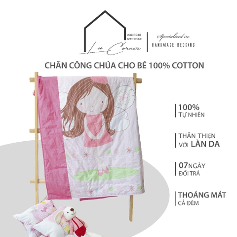 Chăn em bé, Chăn cho bé đi học LEE CORNER cao cấp, vải Thô lụa Hàn 100% cotton, chăn trẻ em