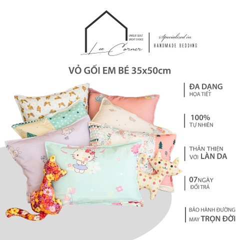 Gối em bé 35x50cm lụa Modal LEE CORNER cao cấp, vỏ gối em bé, vỏ gối nằm đi học