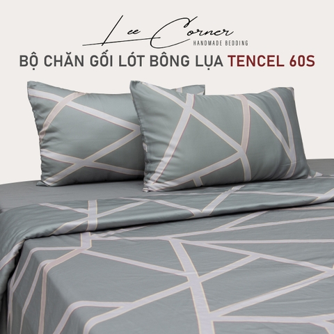 Bộ chăn gối 3 món Lụa Tencel 60s cao cấp Lee Corner, bộ 1 chăn lót bông+ 2 vỏ gối mềm mịn, thoáng mát 1m8x2m 2mx2m2 2m2x2m4