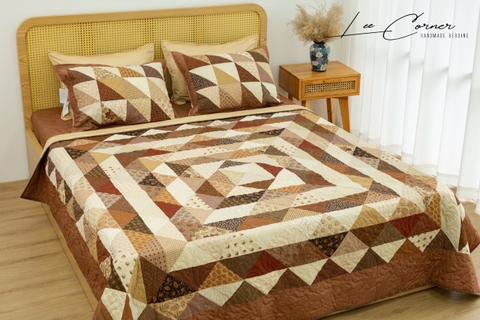 Bộ chăn ghép vải đối xứng, màu nâu sữa, chần máy, size 2x2,2m