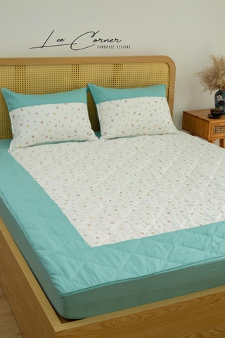 Ga gối Modal Micro chần bông, phối vòng bo xanh cotton lụa Hàn 1m6x2mx10cm