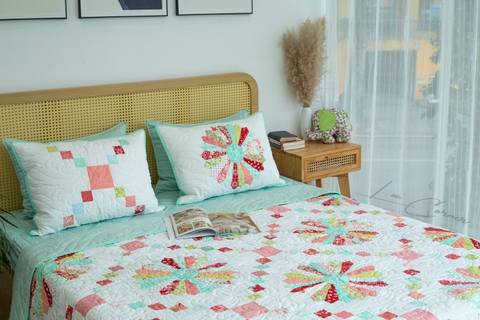 Chăn ghép vải hình quả trám trắng, chần máy kích thước 2mx2m2