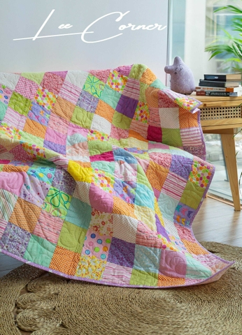 Chăn ghép em bé, chần máy, hồng cam, 1,4x1,5m