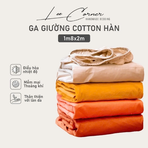 Ga giường Cotton cao cấp LEE CORNER, vải Thô lụa Hàn, drap giường size 1,8x2m