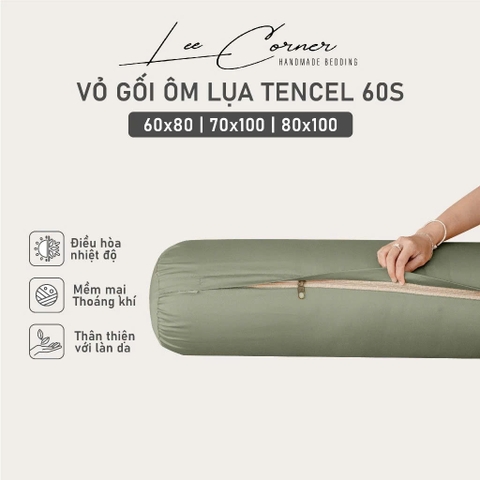 Vỏ Gối Ôm Lụa Tencel 60s cao cấp LEE CORNER mầu trơn, mềm mịn đủ size 60x80cm, 70x100cm, 80x100cm