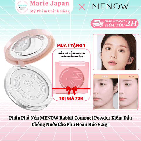 [MUA 1 TẶNG 1] Phấn Phủ Nén MENOW Rabbit Compact Powder Kiềm Dầu Chống Nước Che Phủ Hoàn Hảo 8.5g