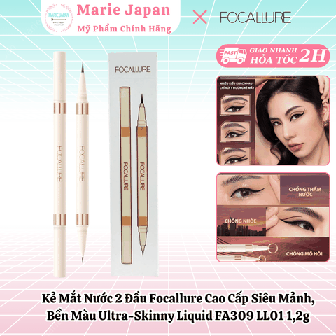 Kẻ Mắt Nước 2 Đầu Focallure Cao Cấp Siêu Mảnh, Bền Màu Ultra-Skinny Liquid FA309 LL01 1,2g