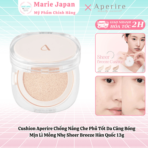 Cushion Aperire Chống Nắng Che Phủ Tốt Da Căng Bóng Mịn Lì Mỏng Nhẹ Sheer Breeze Hàn Quốc 13g