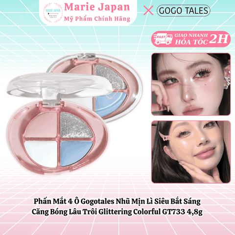 Phấn Mắt 4 Ô Gogotales Nhũ Mịn Lì Siêu Bắt Sáng Căng Bóng Lâu Trôi Glittering Colorful GT733 4,8g