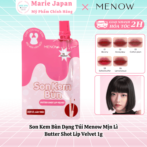 Son Kem Bùn Dạng Túi Menow Mịn Lì Butter Shot Lip Velvet 1g