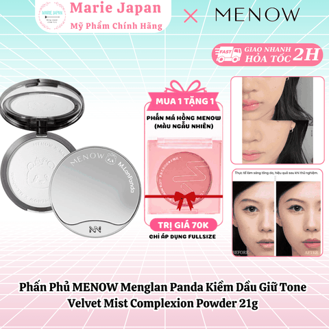 [MUA 1 TẶNG 1] Phấn Phủ MENOW Menglan Panda Kiềm Dầu Giữ Tone Velvet Mist Complexion Powder 21g TẶNG MÁ HỒNG MENOW