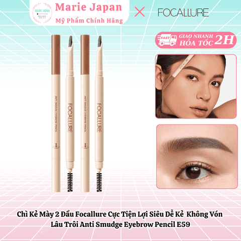 Chì Kẻ Mày 2 Đầu Focallure Cực Tiện Lợi Siêu Dễ Kẻ  Không Vón Lâu Trôi Anti Smudge Eyebrow Pencil E59