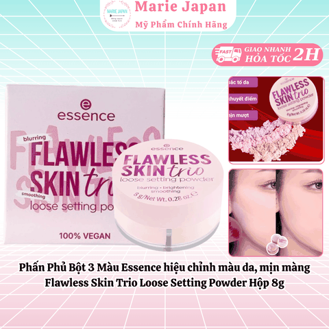 Phấn Phủ Bột 3 Màu Essence hiệu chỉnh màu da, mịn màng Flawless Skin Trio Loose Setting Powder Hộp 8g