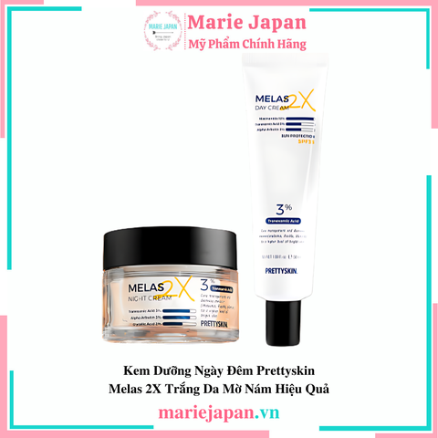 Kem Dưỡng Ngày Đêm Pretty Skin Melas 2X Cream Trắng Da Mờ Thâm Sạm Nám Hàn Quốc 50ml