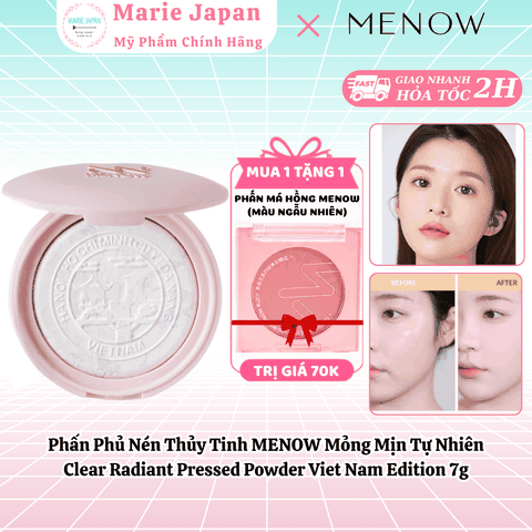 [MUA 1 TẶNG 1] Phấn Phủ Nén Thủy Tinh MENOW Mỏng Mịn Tự Nhiên Clear Radiant Pressed Powder Viet Nam Edition 7g