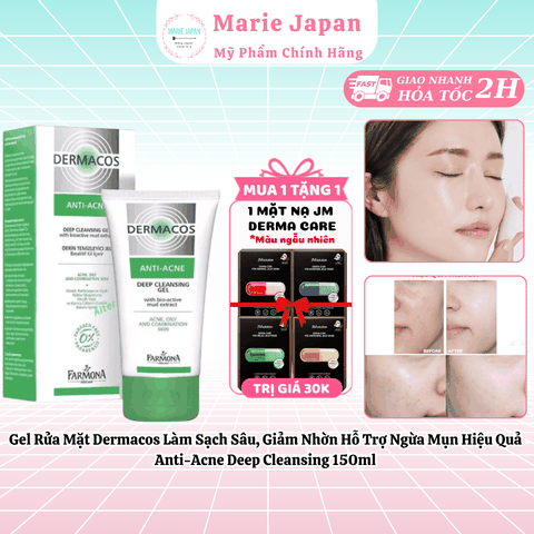 [MUA 1 TẶNG 1] Gel Rửa Mặt Dermacos Làm Sạch Sâu, Giảm Nhờn Hỗ Trợ Ngừa Mụn Hiệu Quả Anti-Acne Deep Cleansing 150ml - TẶNG 1 MASK JM