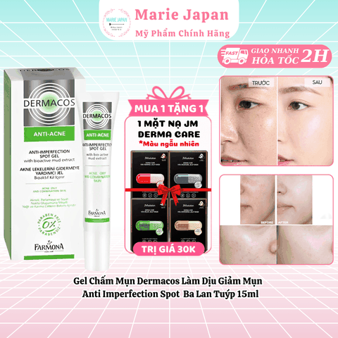 [MUA 1 TẶNG 1] Gel Chấm Mụn Dermacos Anti Acne Anti Imperfection Spot Tuýp 15ml - TẶNG 1 MASK JM