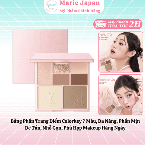 Bảng Phấn Trang Điểm Colorkey 7 Màu, Đa Năng, Phấn Mịn Dễ Tán, Nhỏ Gọn, Phù Hợp Makeup Hàng Ngày