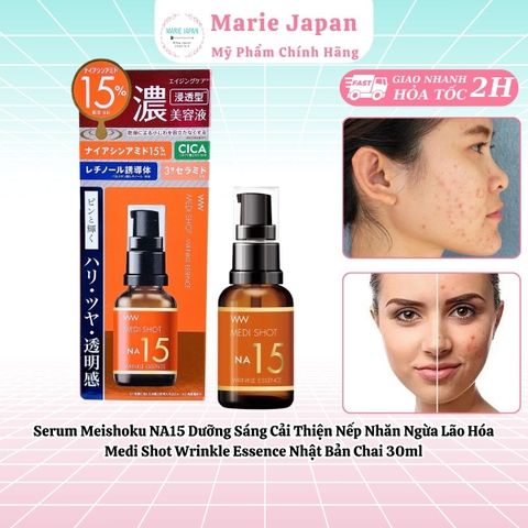 Serum Meishoku NA15 Dưỡng Sáng Cải Thiện Nếp Nhăn Ngừa Lão Hóa Medi Shot Wrinkle Essence Nhật Bản Chai 30ml