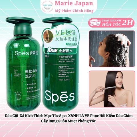 Dầu Gội  Xả Kích Thích Mọc Tóc Spes XANH LÁ VE Phục Hồi Kiềm Dầu Giảm Gãy Rụng Suôn Mượt Phồng Tóc