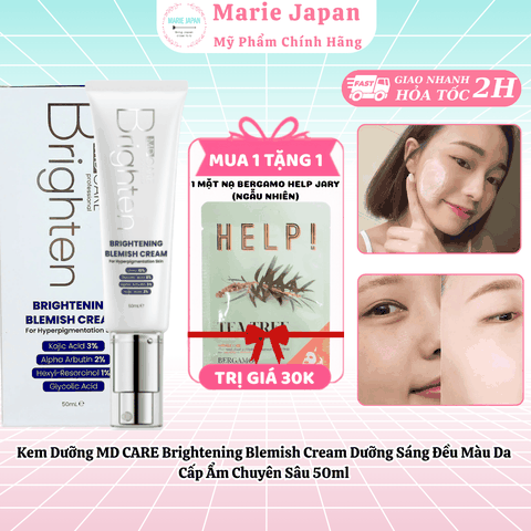 [MUA 1 TẶNG 1] Kem Dưỡng MD CARE Brightening Blemish Cream Dưỡng Sáng Đều Màu Da Cấp Ẩm Chuyên Sâu 50ml-TẶNG 1 MẶT NẠ BERGAMO HELP JARY