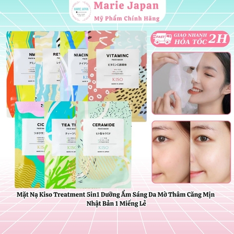 Mặt Nạ Kiso Treatment 5in1 Dưỡng Ẩm Sáng Da Mờ Thâm Căng Mịn Nhật Bản 1 Miếng Lẻ