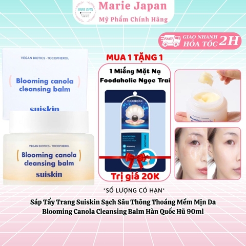 Sáp Tẩy Trang Suiskin Sạch Sâu Loại Bỏ Bã Nhờn Bụi Bẩn Hiệu Qủa Blooming Canola Cleansing Balm Hàn Quốc Hũ 90ml -TẶNG 1 MASK FOODAHOLIC
