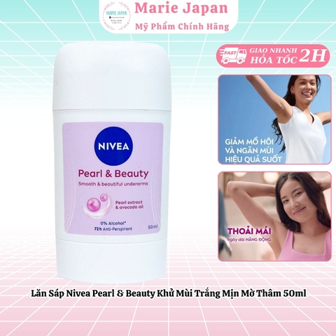 Lăn Sáp Nivea Pearl & Beauty Khử Mùi Dưỡng Da Trắng Sáng Mịn Màng Mờ Thâm 50ml