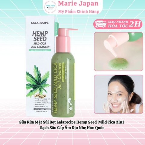 Sữa Rửa Mặt Sủi Bọt Lalarecipe Hemp Seed  Mild Cica 3In1 Sạch Sâu Cấp Ẩm Dịu Nhẹ Hàn Quốc