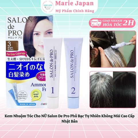 Kem Nhuộm Tóc Cho NỮ Salon De Pro Phủ Bạc Tự Nhiên Không Mùi Cao Cấp Nhật Bản 80G