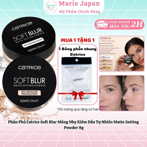 Phấn Phủ Catrice Soft Blur Mỏng Nhẹ Kiềm Dầu Tự Nhiên Matte Setting  Powder 8g - TẶNG BÔNG PHẤN CATRICE