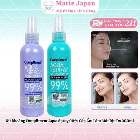 Xịt khoáng Compliment Aqua Spray 99% Cấp Ẩm Làm Mát Dịu Da 200ml