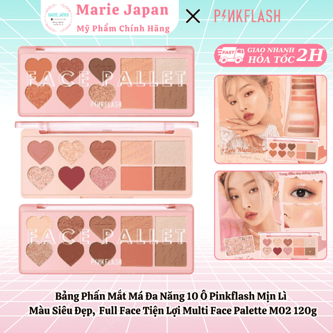 Bảng Phấn Mắt Má Đa Năng 10 Ô Pinkflash Mịn Lì Màu Siêu Đẹp, Full Face Tiện Lợi Multi Face Palette M02 120g