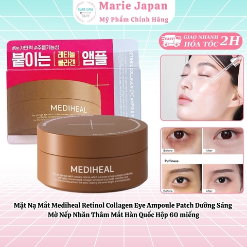 Mặt Nạ Mắt Mediheal Retinol Collagen Eye Ampoule Patch Dưỡng Sáng Mờ Nếp Nhăn Thâm Mắt Hàn Quốc Hộp 60 miếng